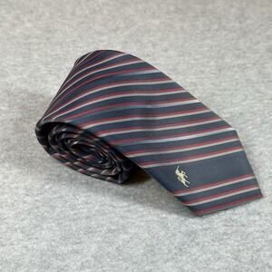 Vintage Bronzini Mens Neck Tie Unicorn Emblem Blue Red Striped Made‎ In Italy